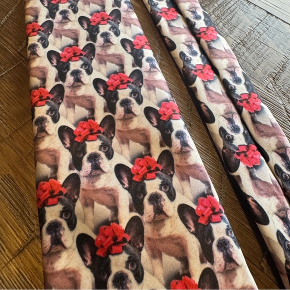 French Bulldog Christmas Bow Gift Dog Print Necktie Frenchie - Picture 6 of 6